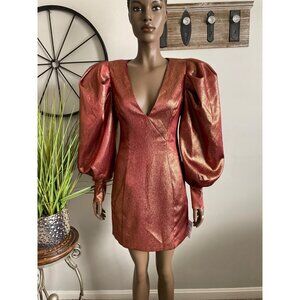 NWT ASOS DESIGN Super Sleeve Metallic Open Square Back Tux Mini Dress in Gold 6
